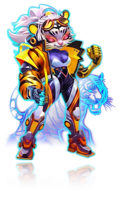 未來風格機械虎女性角色插畫